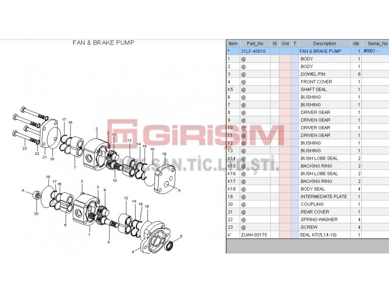 31LF-40010, FAN VE FREN POMPASI