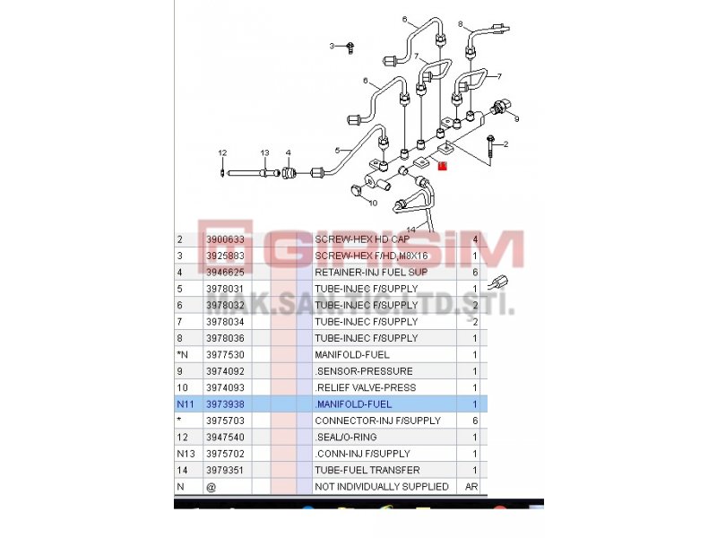 ENGINE RAIL ASSY/FUEL MANIFOLD  3973938